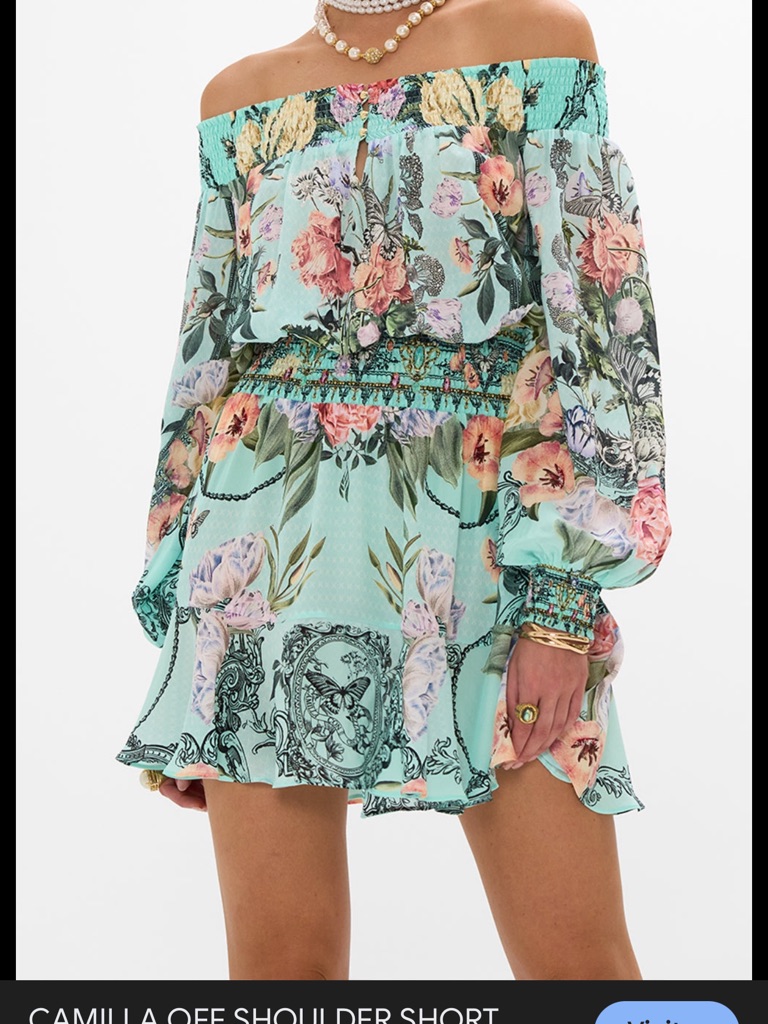 Off-Shoulder Floral Mini Dress In Mint